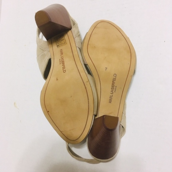 Karl Lagerfeld Paris Suede/Leather Lt Tan Heels 7M - Picture 6 of 8